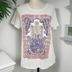 Lucky Brand White Blue Peach Pink Hamsa - Good Luck Graphics sz Large
